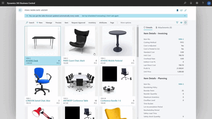 GIF montrant comment Business Central fonctionne et peut être adapté aux petites entreprises