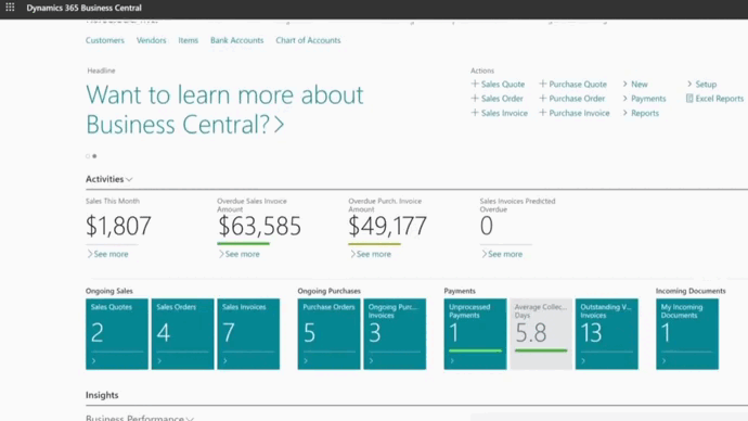 GIF montrant comment la plateforme Business Central de Microsoft Dynamics fonctionne